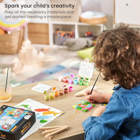Arteza® Kids Canvas Paint Kit, 4 Mini Canvas- 3 x 3 with Easel, Nature